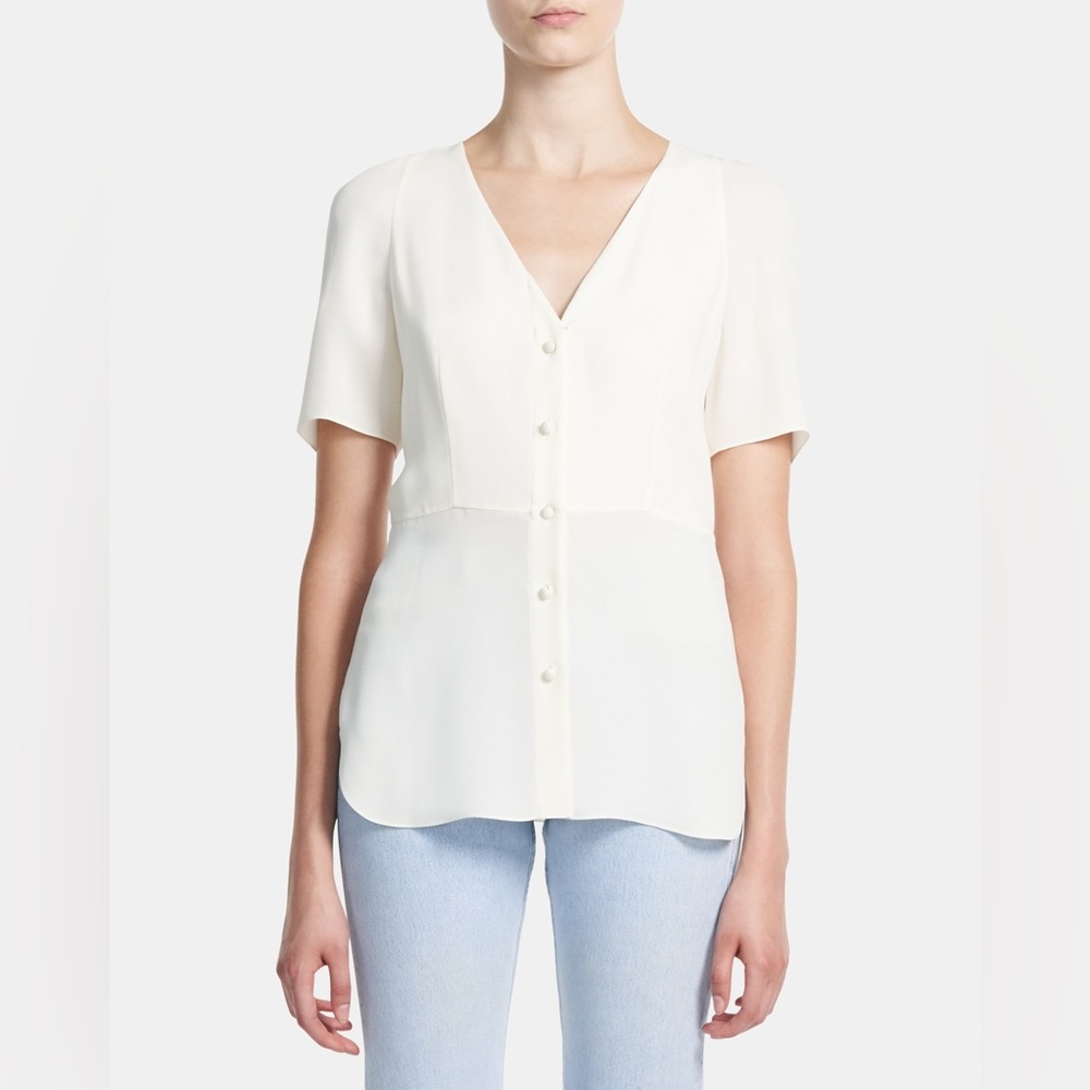 NWT Theory Vest Shirt in Silk Georgette White Size XS